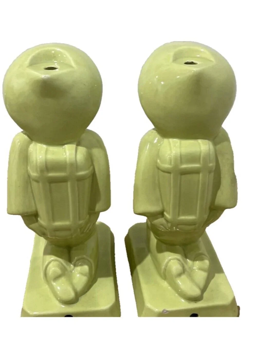 Vintage 1950s MCM Green Man Woman Ceramic Table Lamp Bases Pair Decoration 11